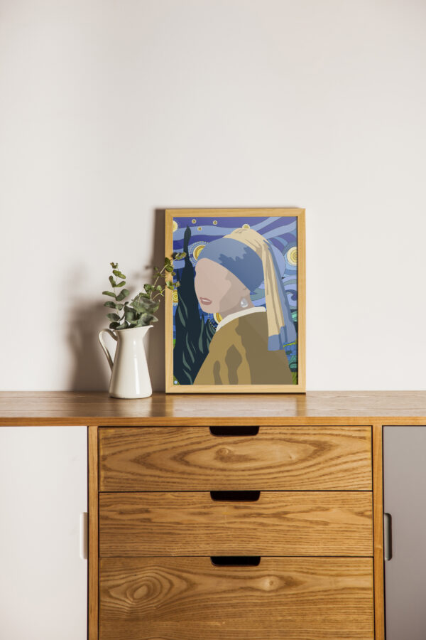 Timeless Fusion: Girl with a Pearl Earring Meets Starry Night